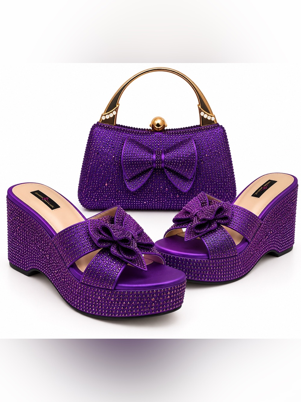💜Women's purple Platform Sandals with Matching Handbag